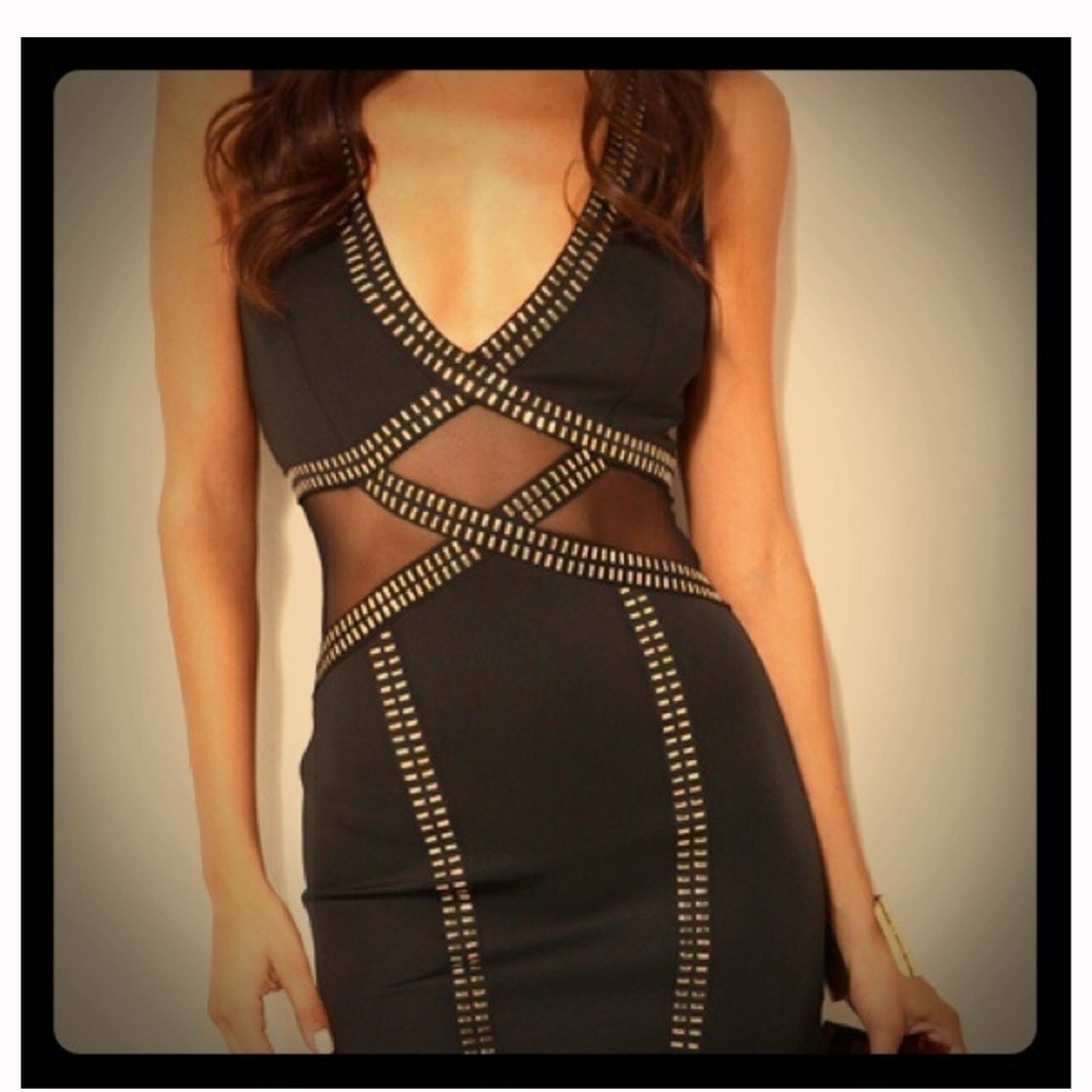 Arden B Black Dress with Gold Detailing